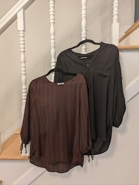 Lot Of 2 Anthropologie - Women's Pleione Blouses - Size M - Black And Patterned
